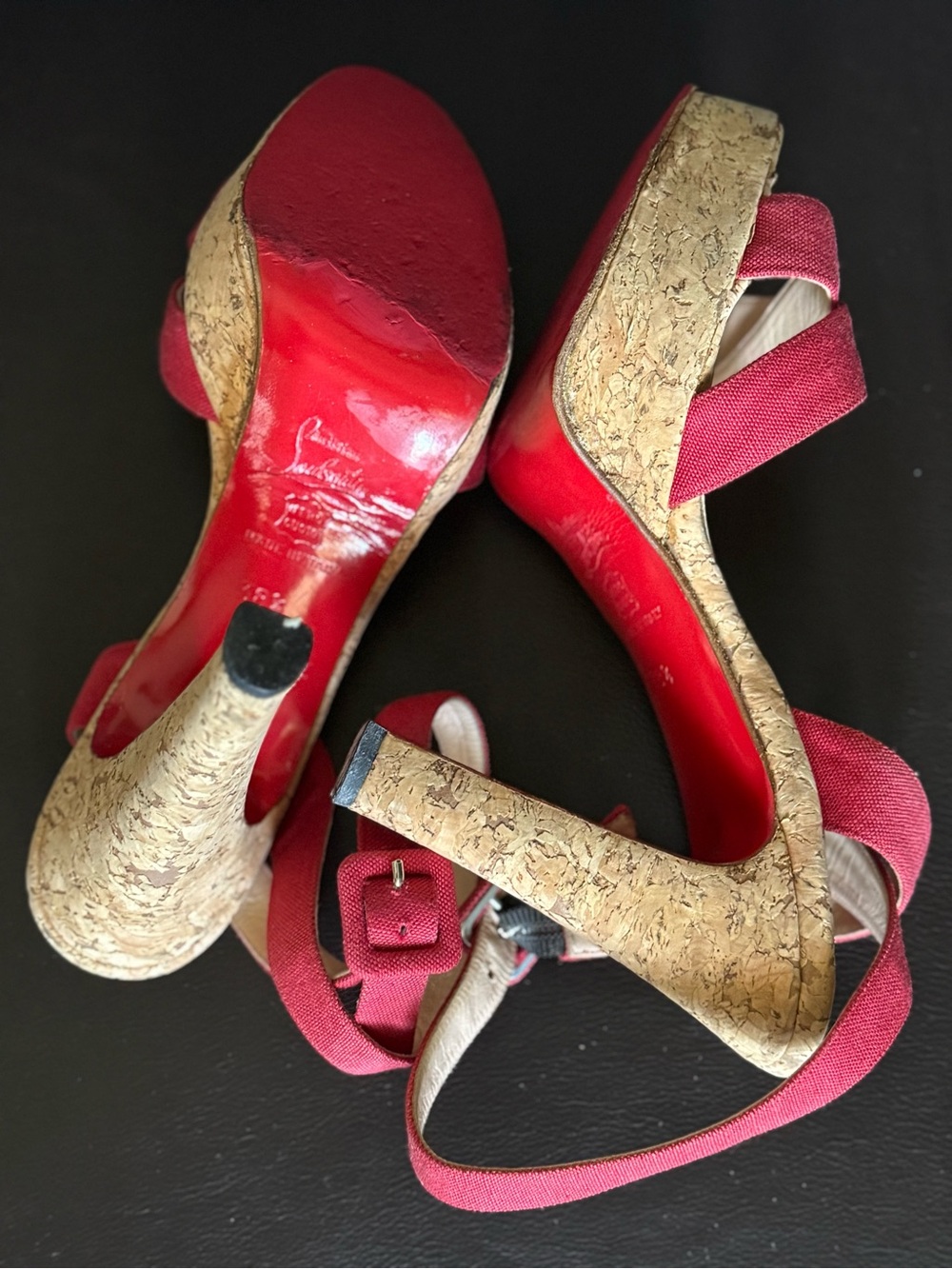Christian Louboutin Coral Red Crisscross Slingback Platform Sandals